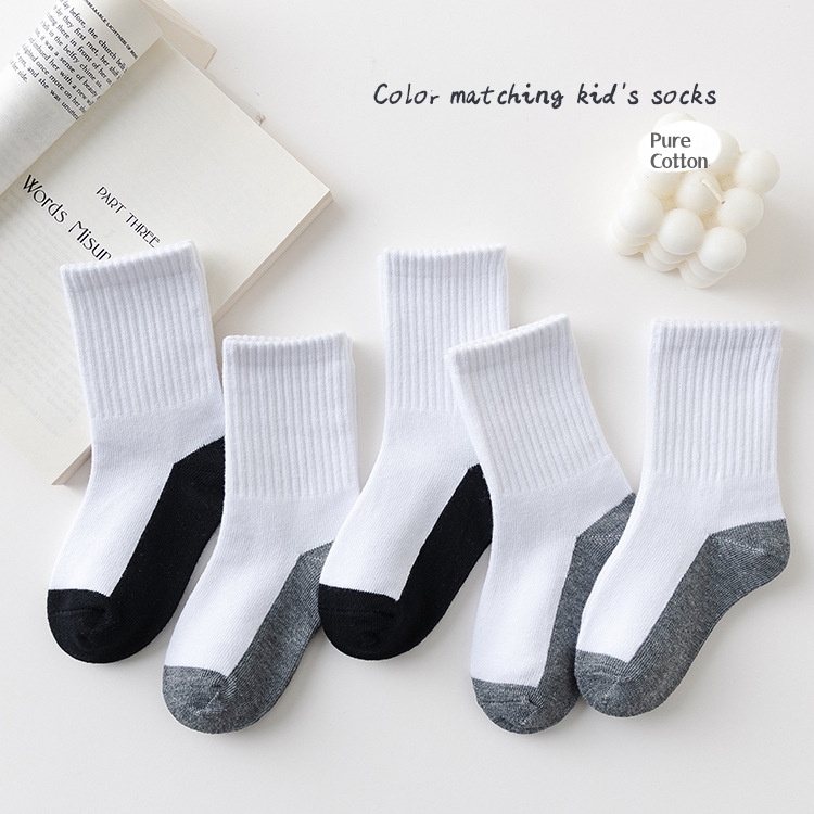 5 Pairs Student Basic School Socks /Childrens Solid Color Sports Mid Tube Cotton Socks/White School Socks/Baby Breathable Cotton Socks/Kids Autumn Socks/Boys And Girls 1-12 Years