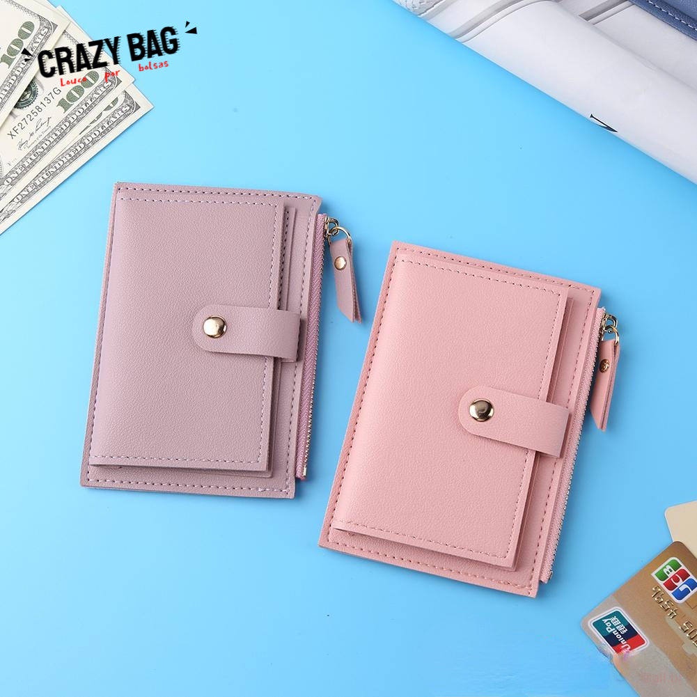 Womens Mini Plain Color PU Leather Wallet With Multiple Spaces