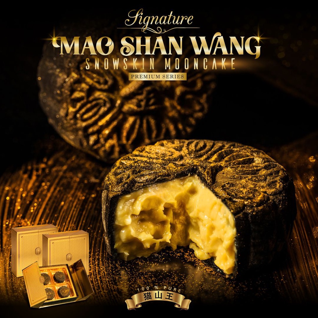 [1 FOR 1] Premium MSW Durian Snowskin Mooncake Box of 4 [Golden Moments] - Durian Mooncake, Mid-Autumn