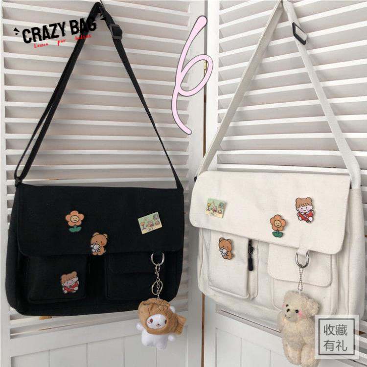 Crazy BagJapanese Harajuku Cute Retro Girl Messenger Bag Canvas Student Bag School Bag Student Shoulder Bag Female Bag