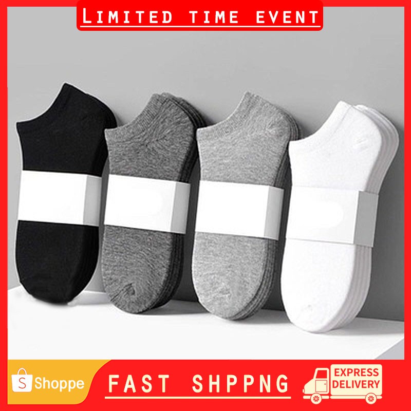 Ready Stock Men Socks Solid Color Breathable Socks Casual Shallow Mouth Anti-slip Socks