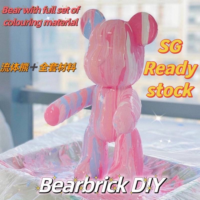 ? Local Seller ?Bearbrick DIY Fluid Painting 23cm Bear model + Material Pack + 60ml Pigment Room decoration