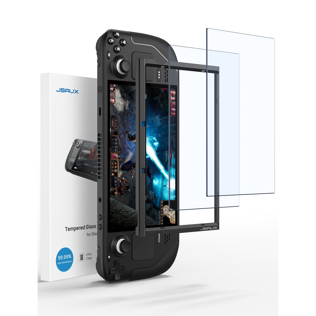 JSAUX Steam Deck OLED Tempered Glass 9H Screen Protector Guiding Frame 2 Packs