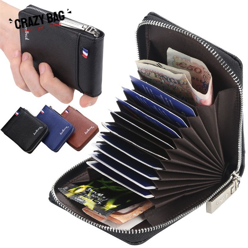 Crazy BagNew Fashion Leather Men Card Case Wallet Organ Multifunctional Wallet Zipper Small Wallet Coin Purse