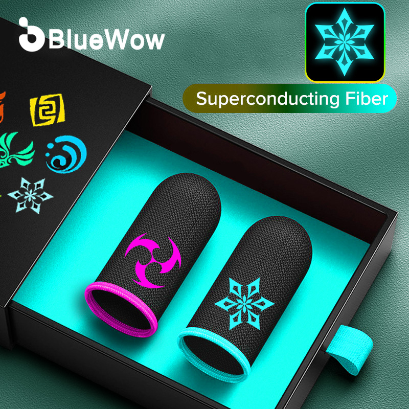GenshinBlueWow Finger Sleeves for Gaming Mobile Game Controllers Finger Thumb Sleeves, Anti-Sweat Breathable Seamless Touchscreen Finger Covers Silver Fiber for Phone Games PUBG