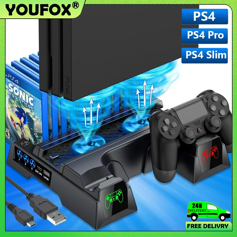 SG 24H DeliveryPS4 Dual Charger LED Vertical Cooling Stand For PS4/PS4 Pro/PS4 Slim/Sony Playstation 4 Console 3 Mode Cooling Fan Cooler