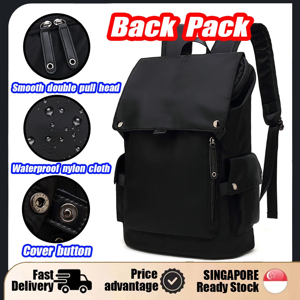 SG STOCKBlack travel laptop backpack men bag pack Nylon Oxford cloth waterproof Fashionable  with large casual capacity bag