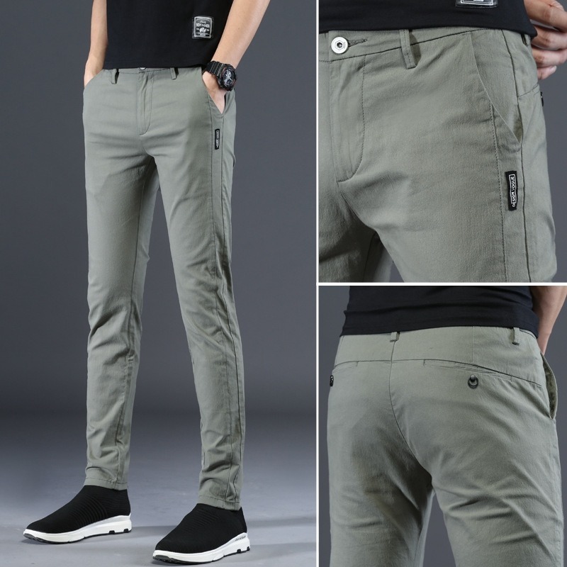 [Local Delivery] Korean Mens Slim Fit Pants Thin Ice Silk Breathable Casual Long Pant Fashion Trousers