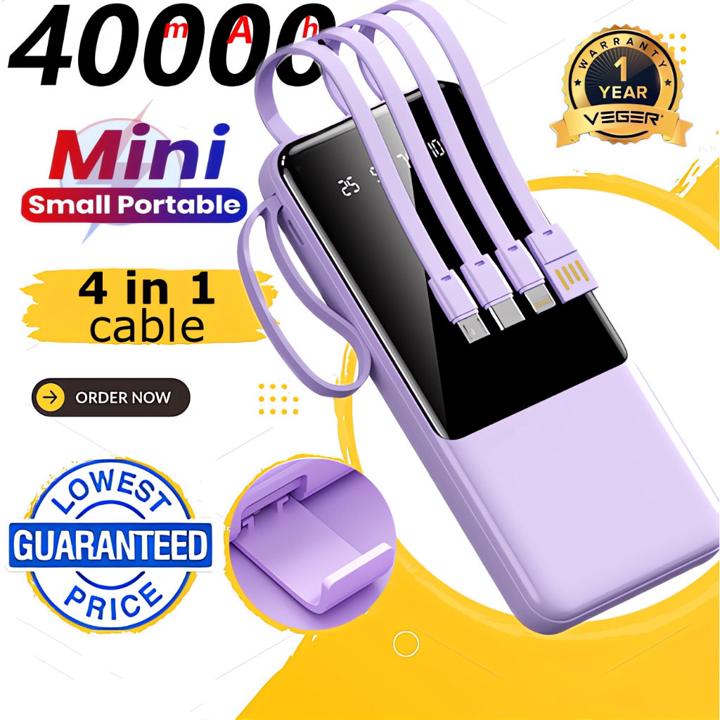 SG100% 40000mAh power bank 4 in 1 cable Mini powerbank fast charging With Type c Portable charger