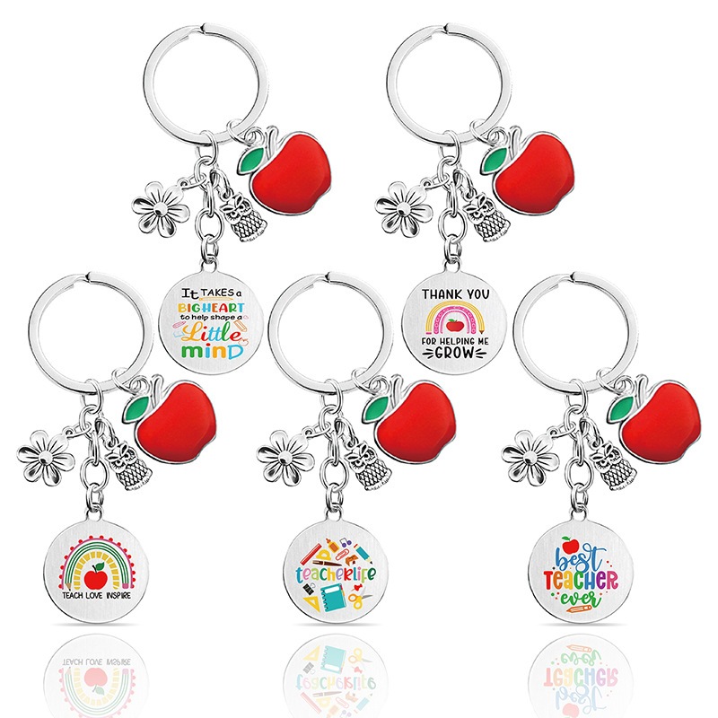 19 Styles?‍?Hot Teachers Day Gift Key Chain Apple Key Ring Thanksgiving Teachers Day Teacher Gift Love Metal Key Chain Handmade DIY Jewelry