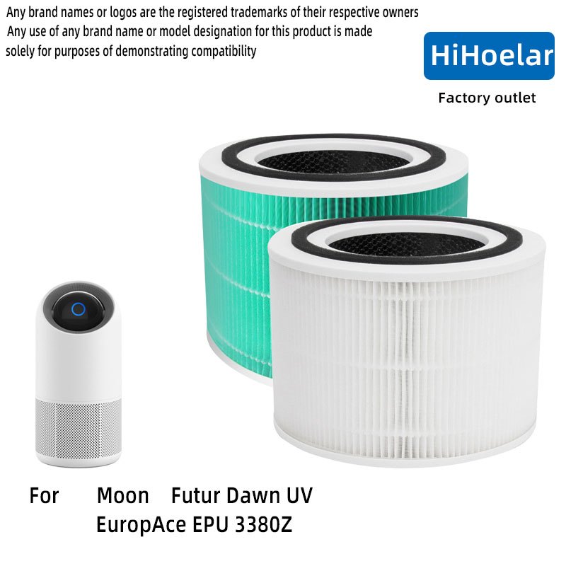 Fits Sterra Moon/Futur Dawn UV/EuropAce EPU 3380Z Air Purifier Replacement True HEPA H13 Filter 3-in-1