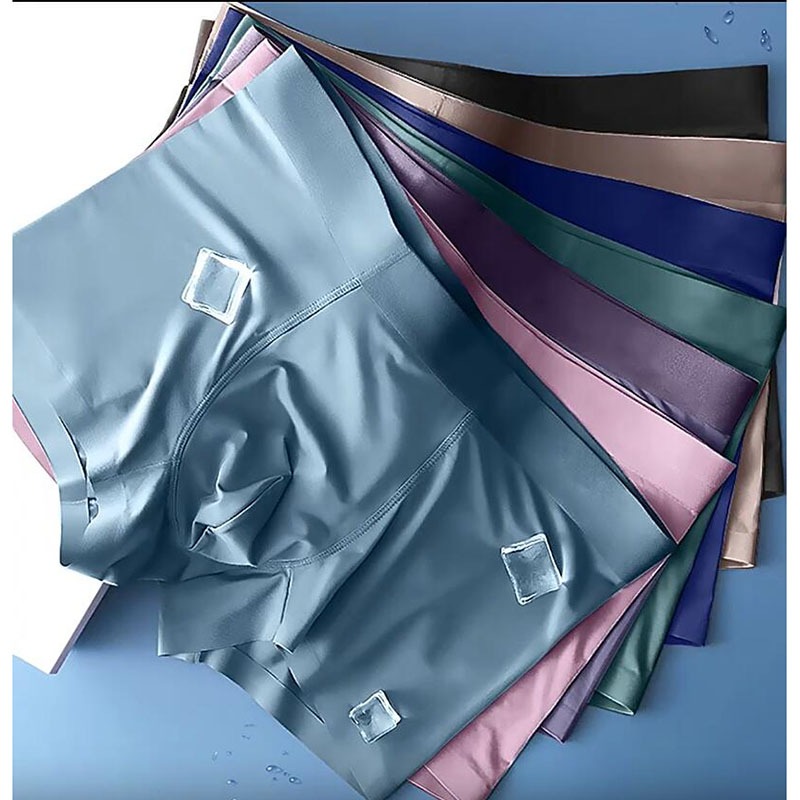 1PC Mens Ice Silk Boxer Briefs Silky Breathable Mid Waist Underwear