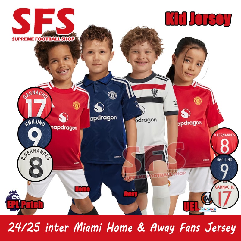 SFS Top Quilty 24-25 MU Jersey Football Soccer Jersey Kid Birthday Festivals Gift Home Away Top+shorts