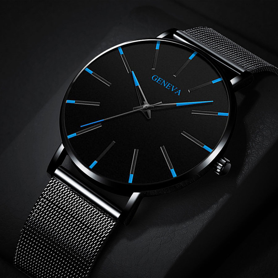 T Trendy Simple Mesh Strap Watch Mens Scale Quartz Daily Work Watch White Black New Style 2024