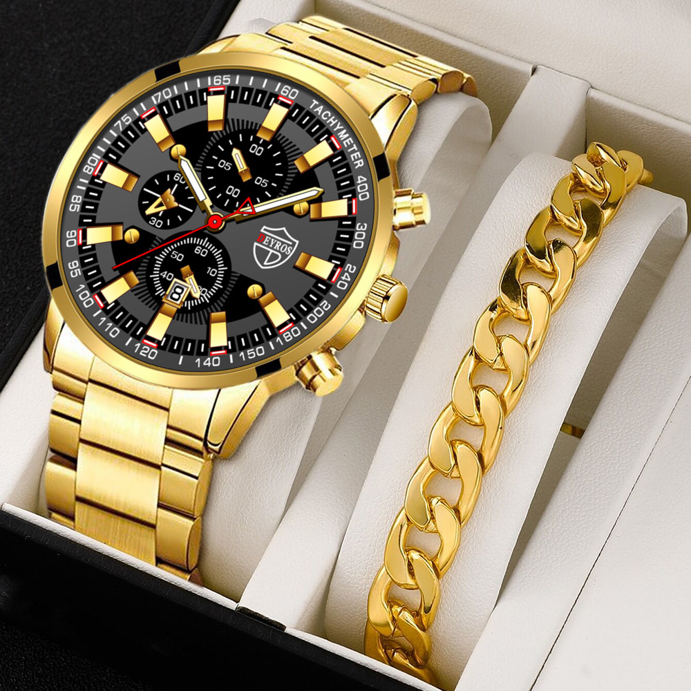 Mens Watch with Bracelet 2023 New Mens Watch Fashion Business Stainless Steel Quartz Watch