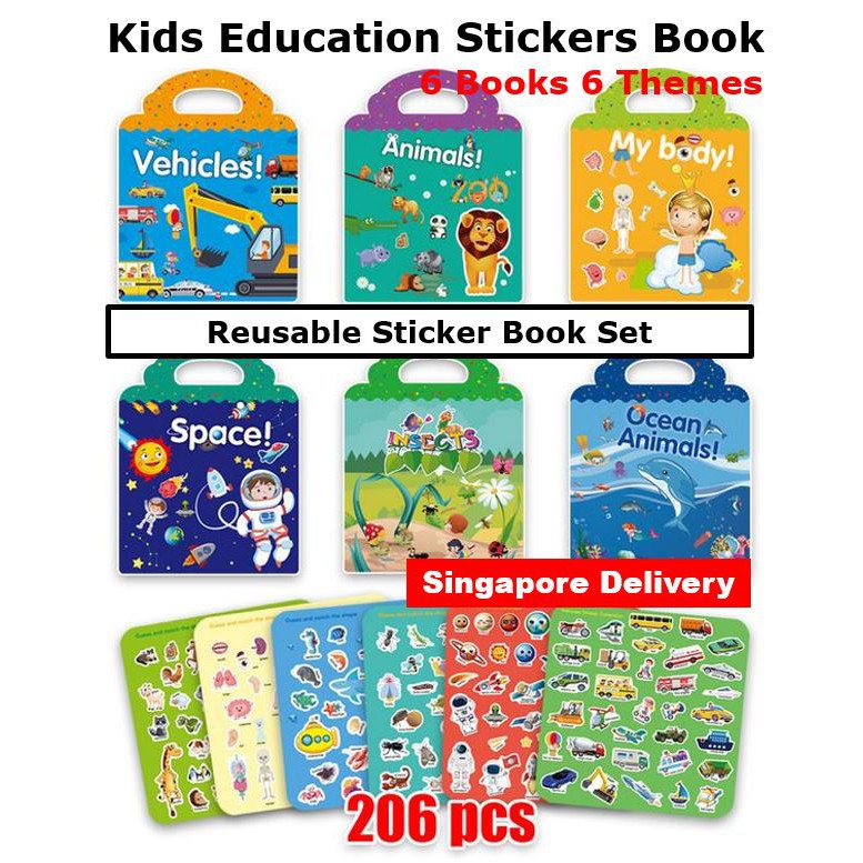 Kids Education Reusable Sticker Book 6Themes English & Mandarin Learning Sticker Book