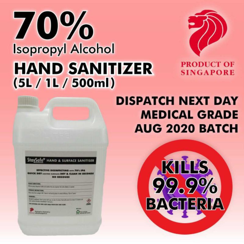 Sanitizer / Surface Disinfectant 70% Isopropyl Alcohol Based Hospital grade 5L 1L 500ML