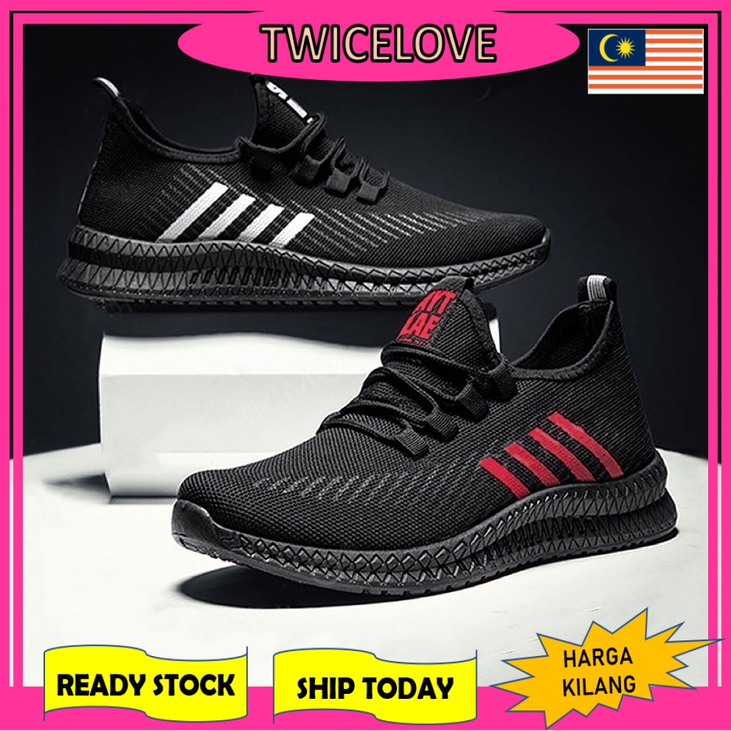 TWICELOVE Four Garisi Mens Sneakers Shoes Kasut Lelaki Guys Walking Running Sport Man Casual