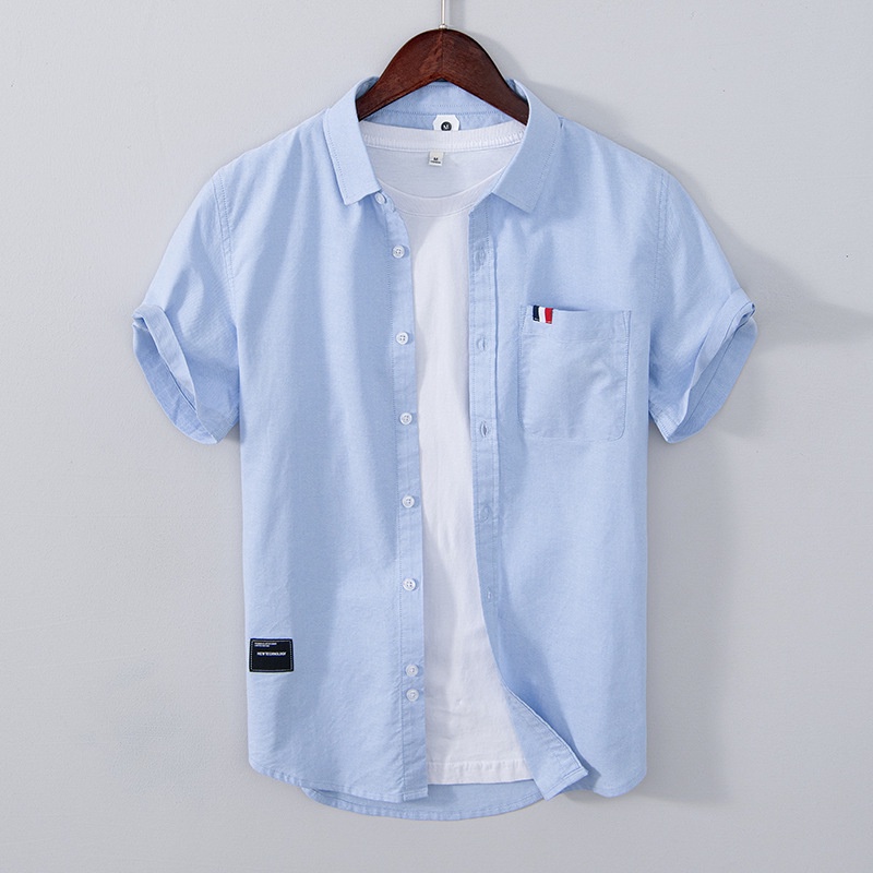 Mens linen shirt short sleeve with fashion chest pockets Store NA
