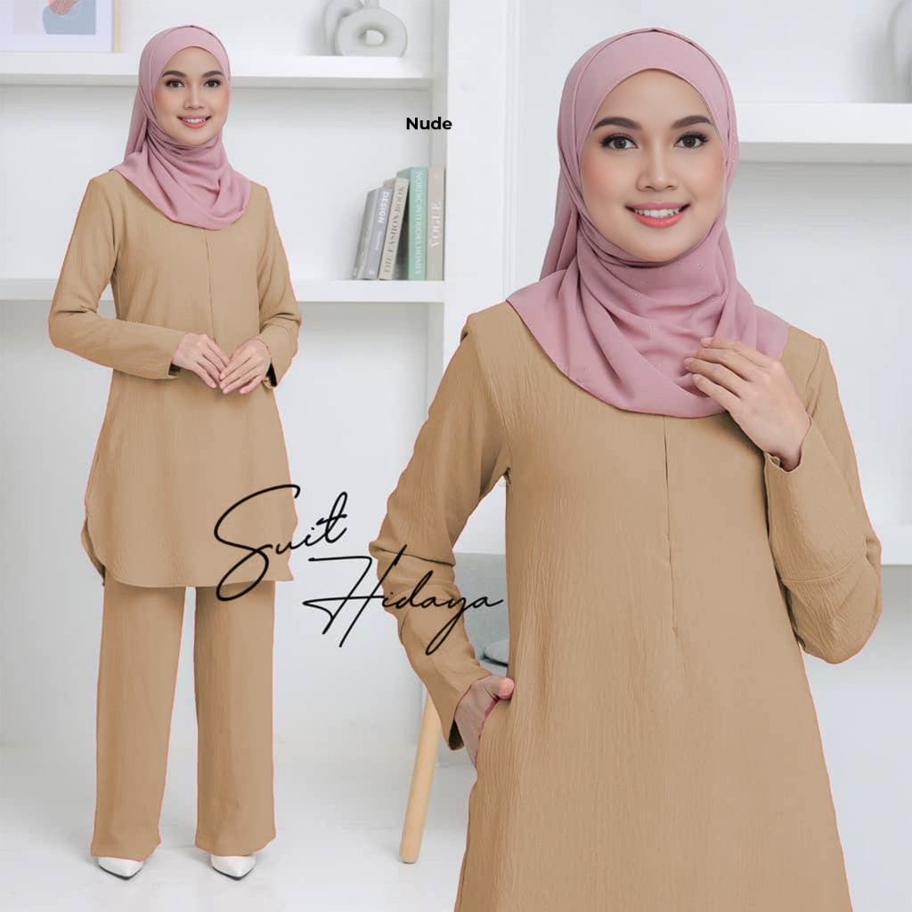 SUIT HIDAYAH IRONLESS SET WARDA PLUS SIZE BLOUSE BERPOCKET S-2XL BF & WUDHUK FRIENDLY, LONG BLOUSE AND PANTS SET