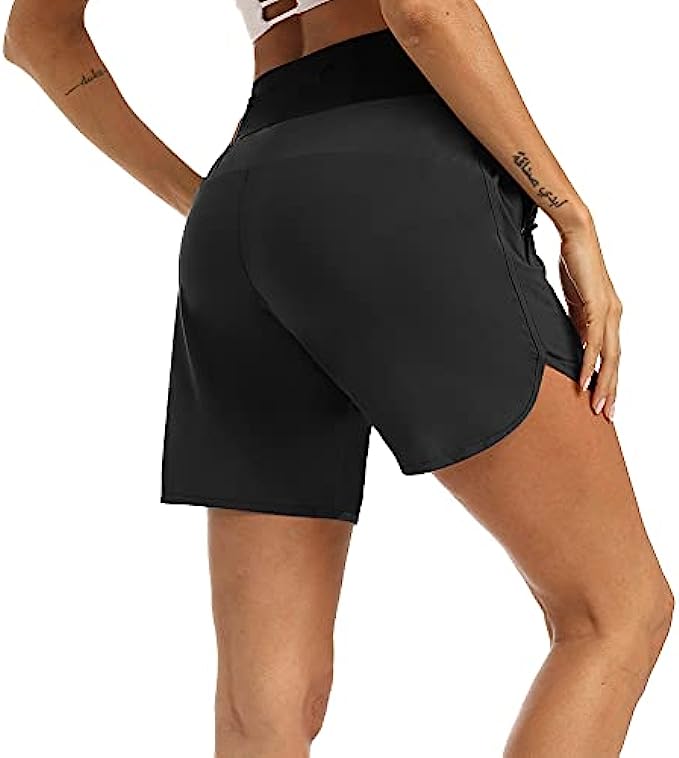 M MAROAUT Womens 4 Inches Running Shorts with Zipper Pockets Liner Black Athletic Shorts Quick Dry Workout Gym Walking