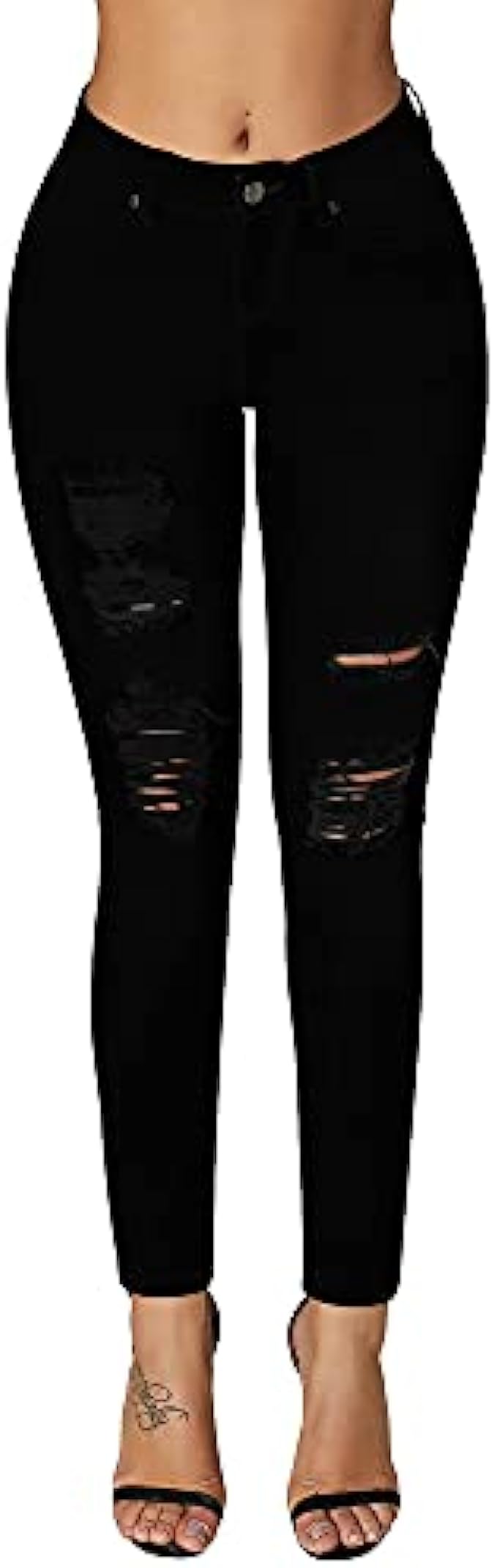 roswear Womens Essentials Ripped Mid Rise Destroyed Skinny Jeans