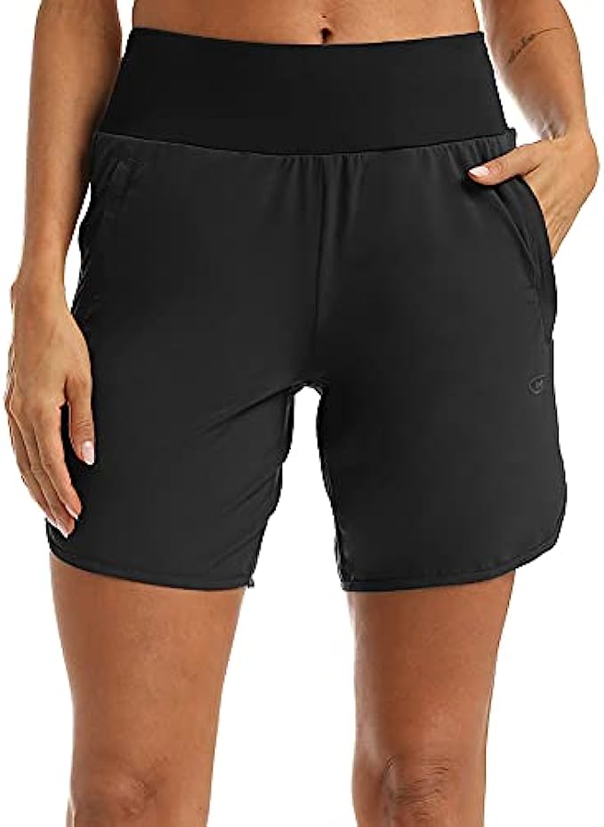 M MAROAUT Womens 4 Inches Running Shorts with Zipper Pockets Liner Black Athletic Shorts Quick Dry Workout Gym Walking
