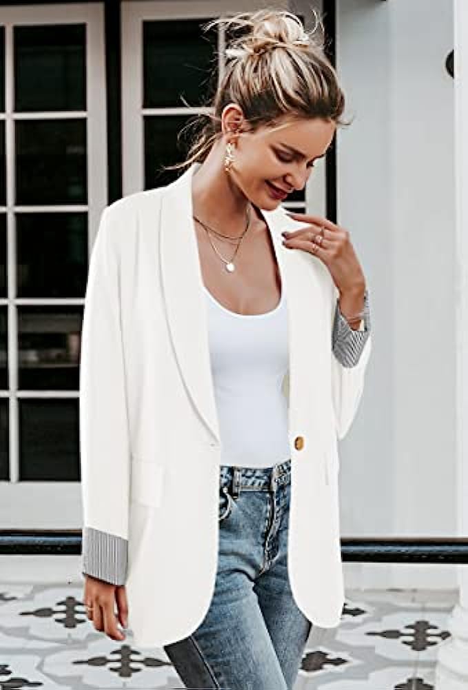 Aoysky Womens Blazer Jacket Casual Open Front Button Loose Fit Long Sleeve Office Work Suit Coat with Pocket