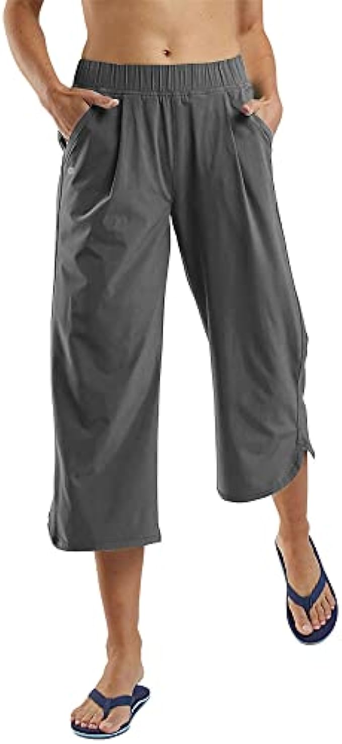 Aurgelmir Womens Casual Elastic Waist Capri Pants Lightweight Workout Hiking Running Quick Dry Joggers with Pockets