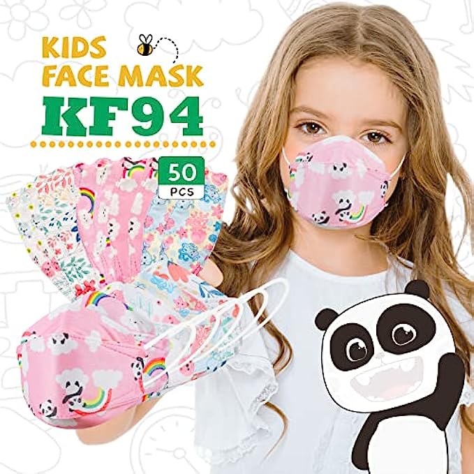 YHDOLL 50 Pcs KF94 Kids Disposable Cartoon Face Masks 4-Layer Cartoon Design [10 Pcs/ Pack] Individual Packs, Comfortable &amp; High Filtration &amp; Ventilation &amp; Prevent Fogging -Aged 4-12