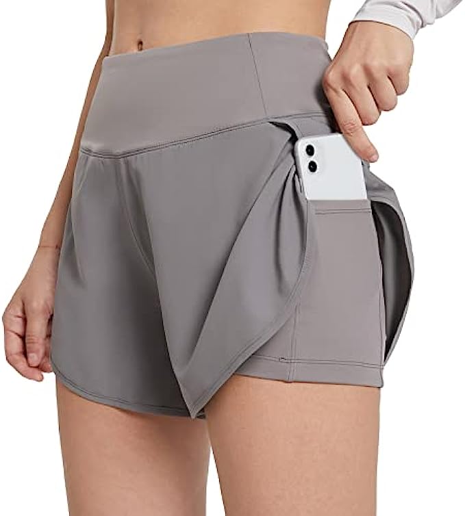 BALEAF Womens 2 in 1 Running Athletic Shorts with Liner Lightweight Quick-Dry Workout Active Yoga Shorts with Pockets