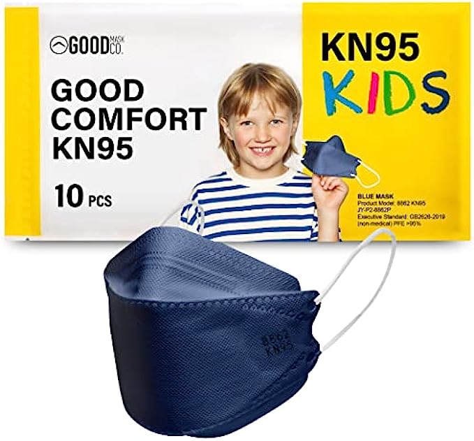 Good Mask Co. Good Comfort Kids KN95 Face Mask, Disposable KN95 Face Mask, Folding, Comfortable Face Masks, Bulk Face Masks 10 Pack of Masks, Blue