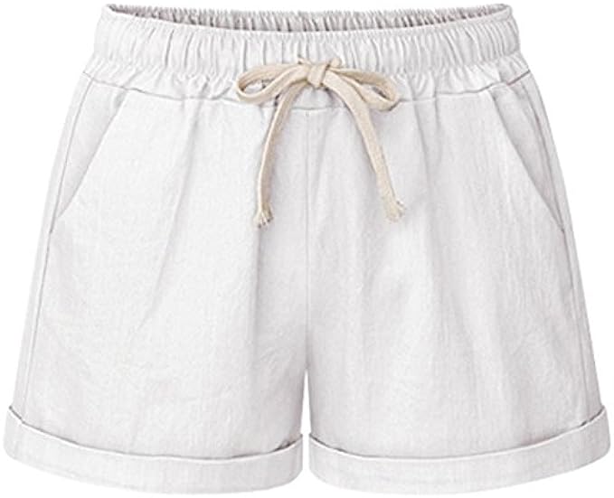 XinYangNi Womens Elastic Waist Casual Comfy Cotton Beach Shorts with Drawstring