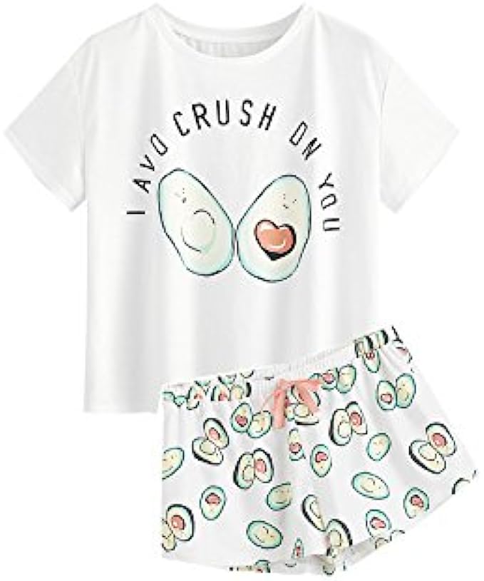 DIDK Womens Cute Cartoon Print Tee and Shorts Pajama Set