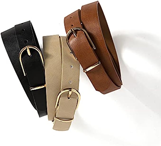 Pettata 2 Pack Belts for Women Jeans Dress Waist Belt for Ladies Black Faux Leather Belt with Gold Buckle
