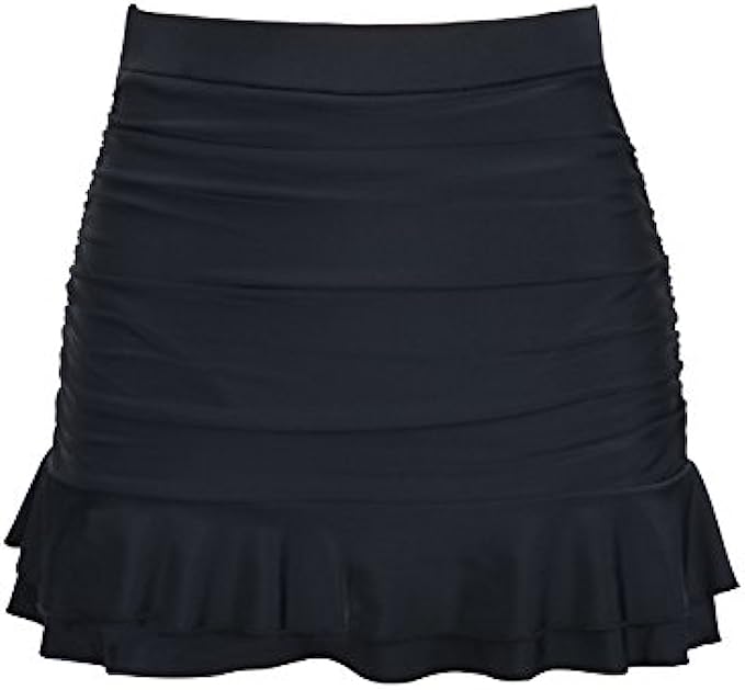 Hilor Womens Skirted Bikini Bottom High Waisted Swim Bottom Shirred Ruffle Swim Skirt