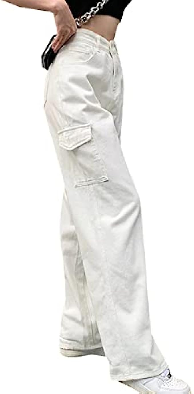 LONGYIDA High Waisted Baggy Jeans for Women Stretch Straight Y2K Wide Leg Denim Pants Casual Cargo Jeans