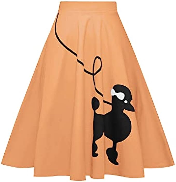 ZEZCLO Womens Dog Printed High Waist Poodle Skirt 50s Vintage Loose Fold Pleated A-line Zipper Skirts