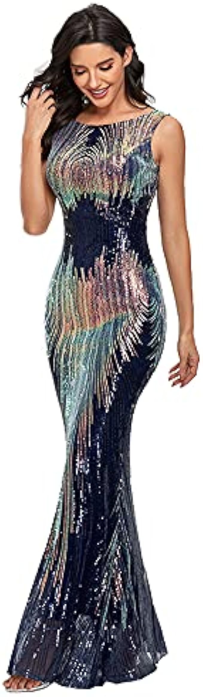 LiveZou Womens Double V-Neck Sequined Evening Party Maxi Dress