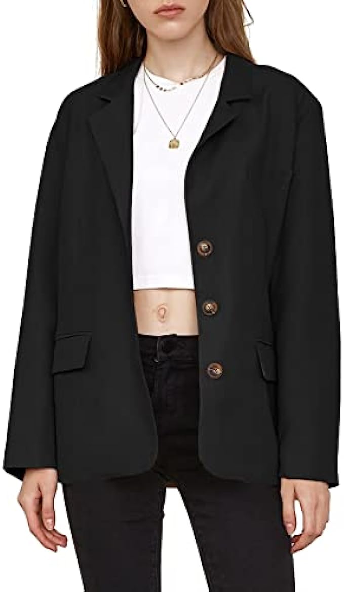 Coutgo Womens Casual Blazer Jackets Open Front Long Sleeve Lapel Button Work Office Blazers