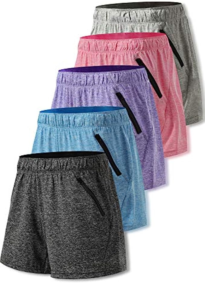 Liberty Imports 5 Pack Womens 5" Quick Dry Yoga Training Shorts with Zipper Pockets