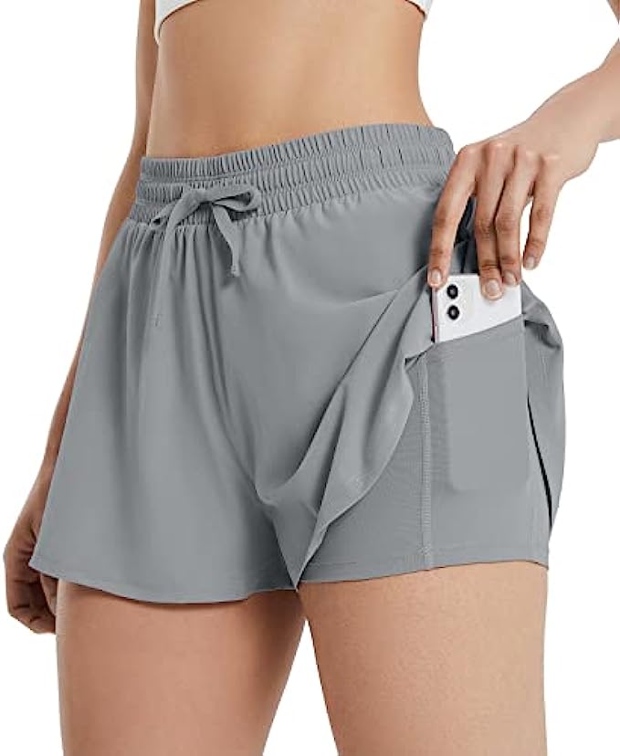 BALEAF Womens Athletic Running Shorts with Phone Pockets 2 in 1 Wokrout Shorts