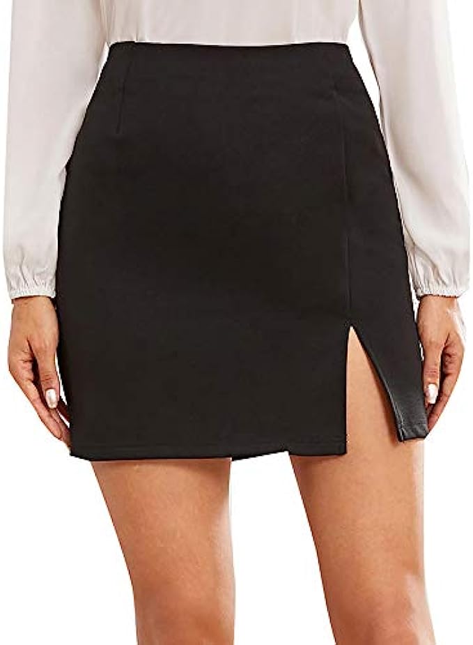 WDIRARA Womens Summer Solid Split Hem Zip Back Mini Workwear Skirt
