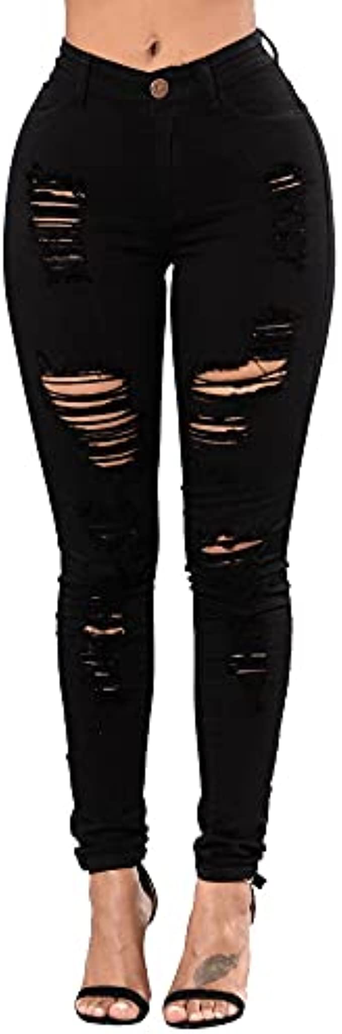 TKMUNY Womens High Rise Stretch Skinny Ripped Jeans Distressed Denim Leggings