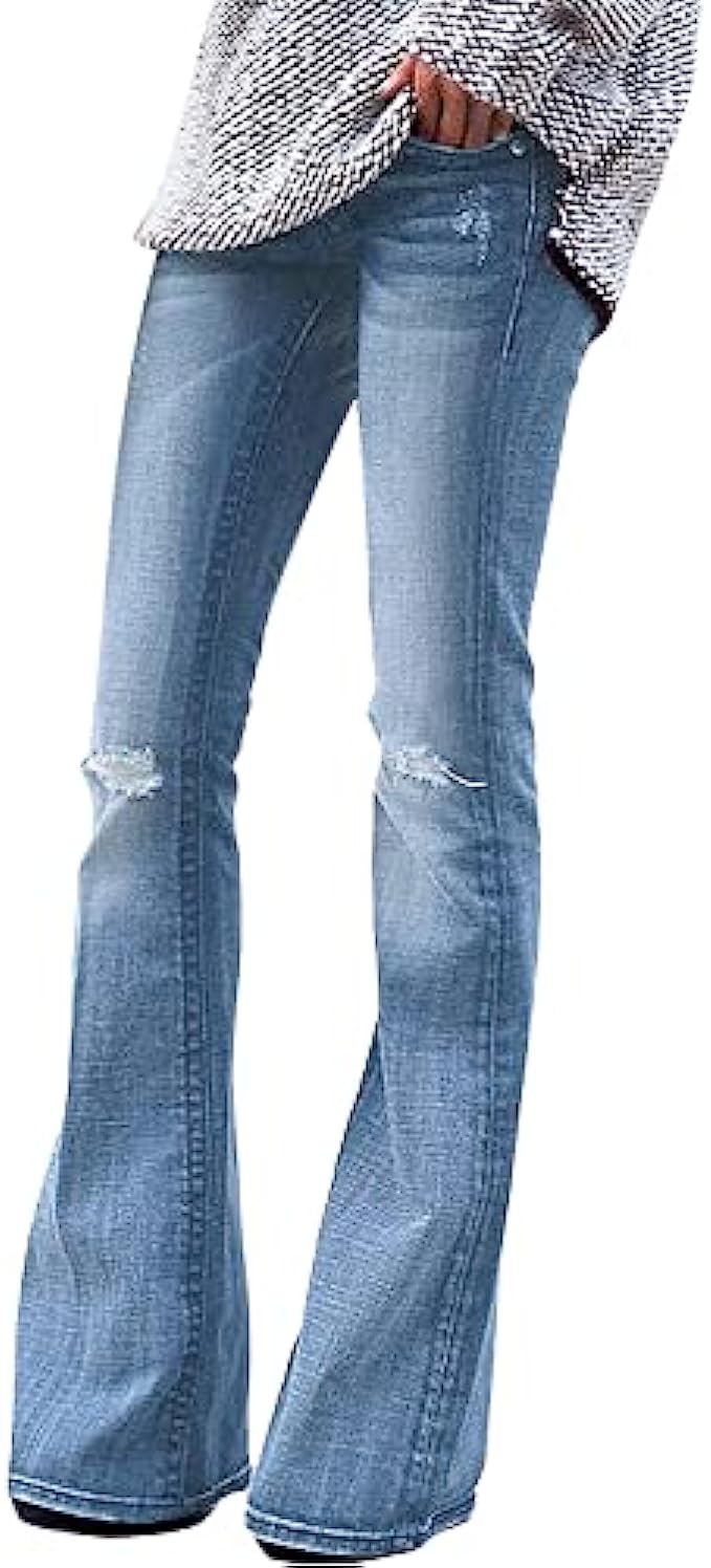 luvamia Womens Ripped Flare Bell Bottom Jeans Pants Retro Wide Leg Denim Pants