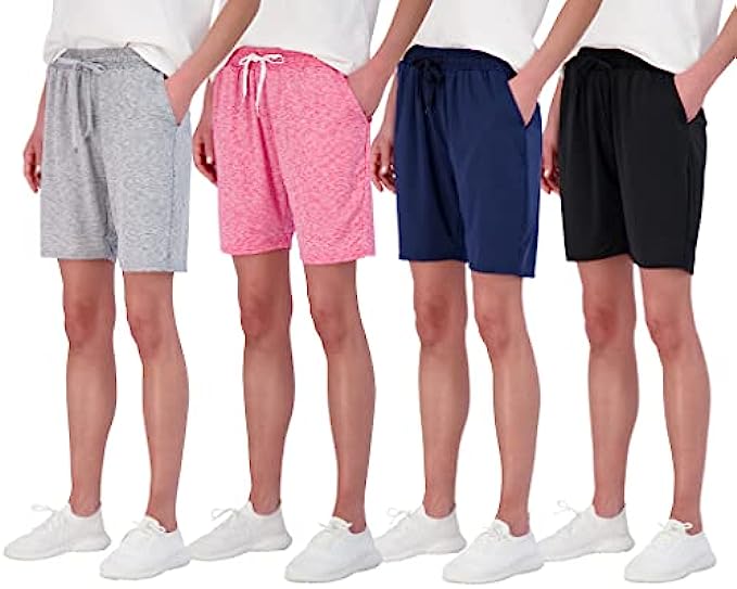 4 Pack: Womens Dry-Fit Athletic 7" Bermuda Long Shorts Casual High Waisted Running Shorts Pockets Available in Plus Size