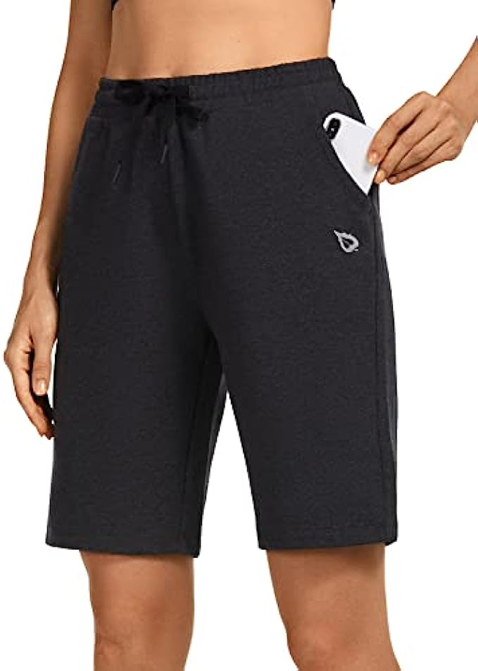 BALEAF Womens Bermuda Cotton Long Shorts with Pockets Knee Length Athletic Jersey Walking Lounge Shorts 2.0