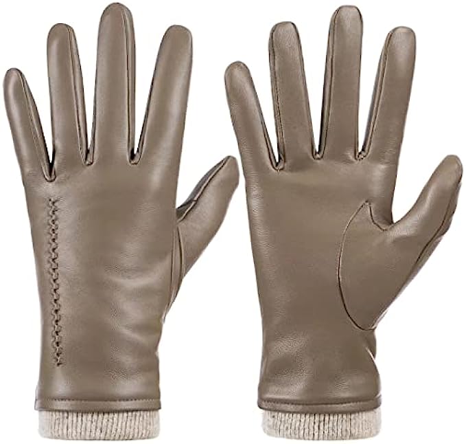Womens Winter Genuine Sheepskin Leather Gloves, Warm Touchscreen Texting Cashmere Lined Driving Motorcycle Dress Gloves Khaki, L