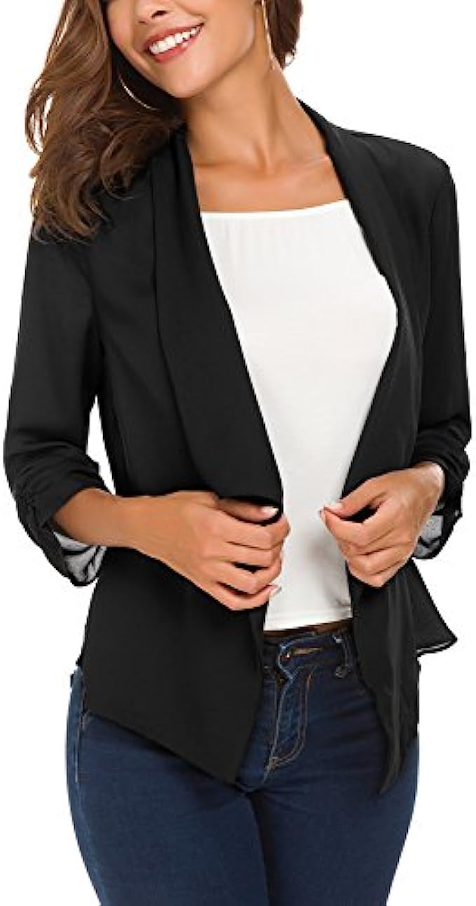 Womens Ruched Sleeve Lightweight Thin Chiffon Blazer