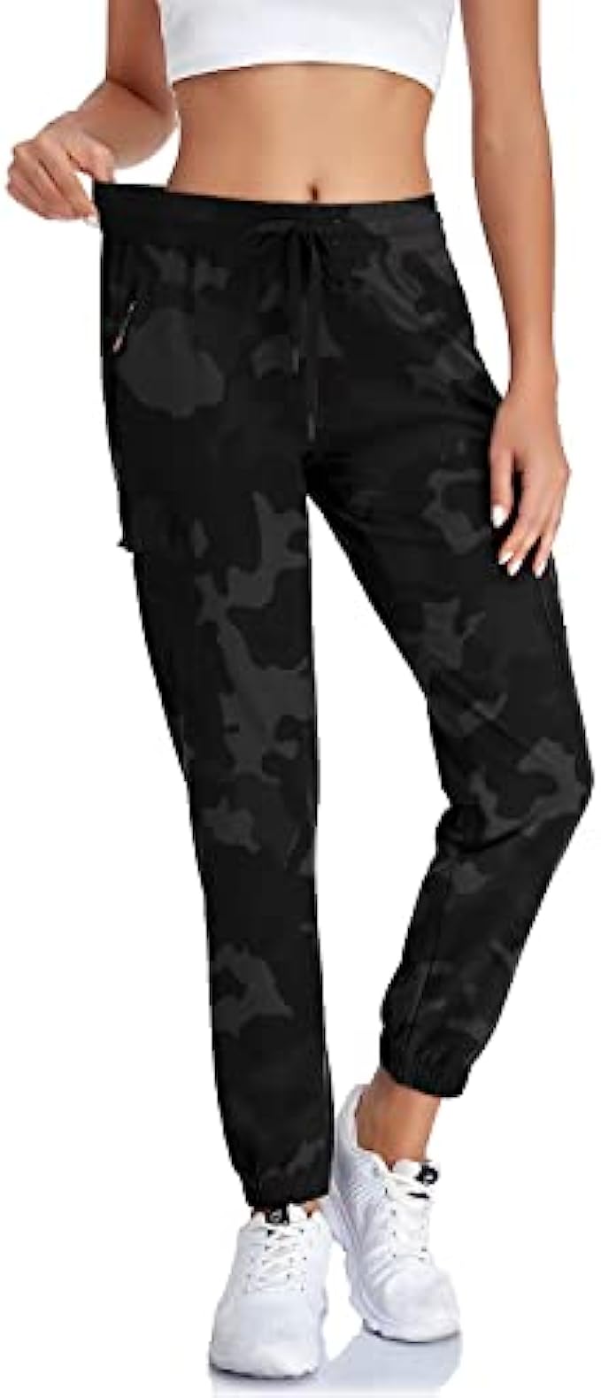 Womens Lightweight Cargo Joggers Quick Dry Hiking Pants Athletic Workout Casual Outdoor Pants with Zipper Pockets